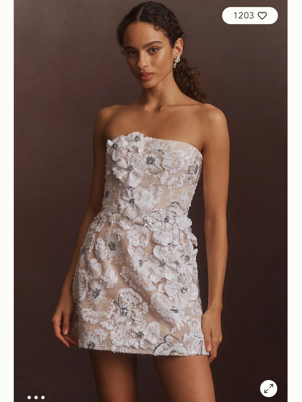 Anthropologie Strapless Floral Sequin Mini Dress - White, Silver